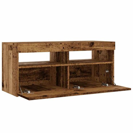 Tv-meubel met LED 90x35x40 cm bewerkt hout oud hout 10