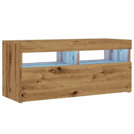 Tv-meubel met LED 90x35x40 cm bewerkt hout artisanaal eiken 3