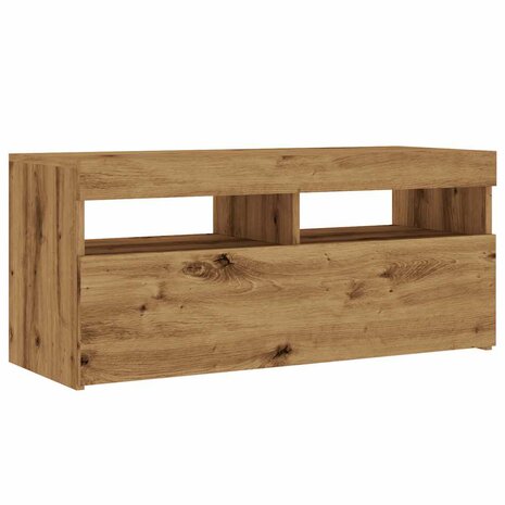 Tv-meubel met LED 90x35x40 cm bewerkt hout artisanaal eiken 6