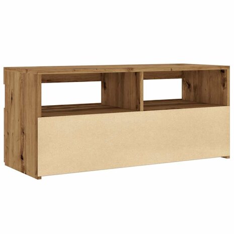 Tv-meubel met LED 90x35x40 cm bewerkt hout artisanaal eiken 9