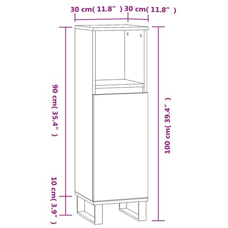 Badkamerkast 30x30x100 cm bewerkt hout gerookt eikenkleurig 12