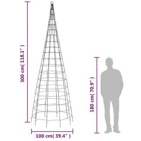 Lichtkegel aan vlaggenmast 550 warmwitte LED&apos;s 300 cm 10