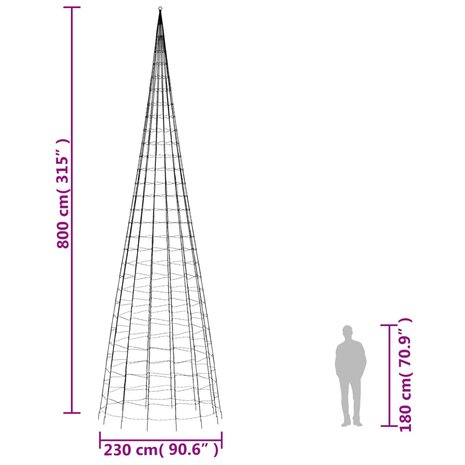 Lichtkegel aan vlaggenmast 3000 meerkleurige LED&apos;s 800 cm 10