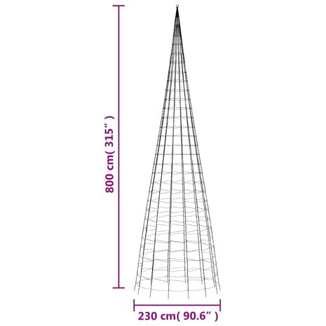 Lichtkegel aan vlaggenmast 3000 meerkleurige LED&apos;s 800 cm 11