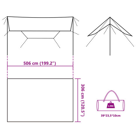 Kampeerluifel waterdicht 506x306 cm bruin 12