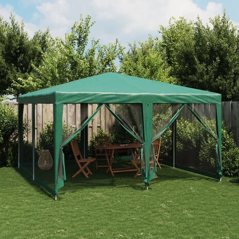 Partytent met 8 mesh zijwanden 4x4 m HDPE groen 1