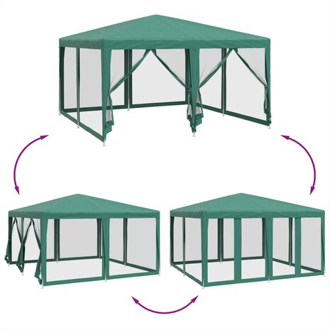 Partytent met 8 mesh zijwanden 4x4 m HDPE groen 6