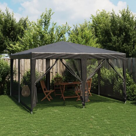 Partytent met 8 mesh zijwanden 4x4 m HDPE antracietkleurig 1