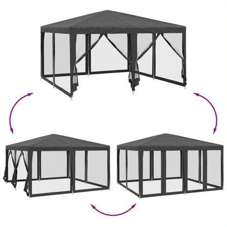 Partytent met 8 mesh zijwanden 4x4 m HDPE antracietkleurig 6