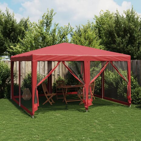 Partytent met 8 mesh zijwanden 4x4 m HDPE rood 1