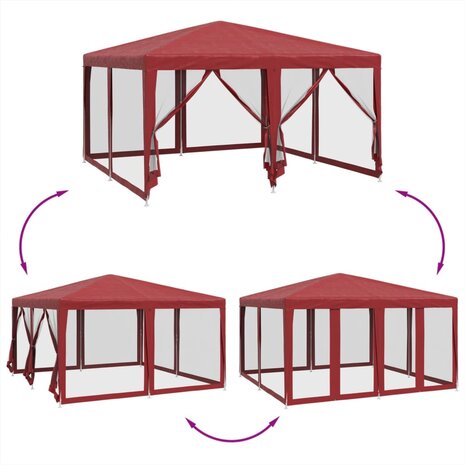 Partytent met 8 mesh zijwanden 4x4 m HDPE rood 6