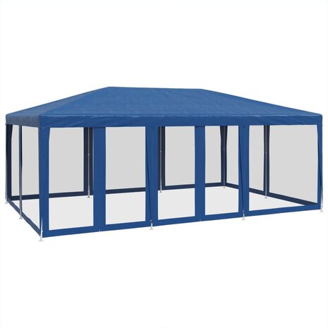 Partytent met 10 mesh zijwanden 6x4 m HDPE blauw 2