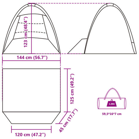 Strandtent 3-persoons waterdicht grijs 12