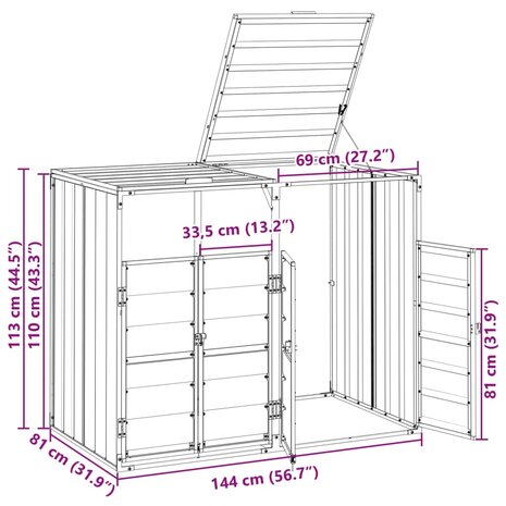 Containerberging voor 2 containers 144x81x113cm staal antraciet 12