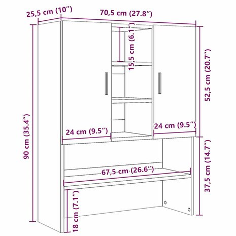 Wasmachinekast 70,5x25,5x90 cm oud houtkleurig 10