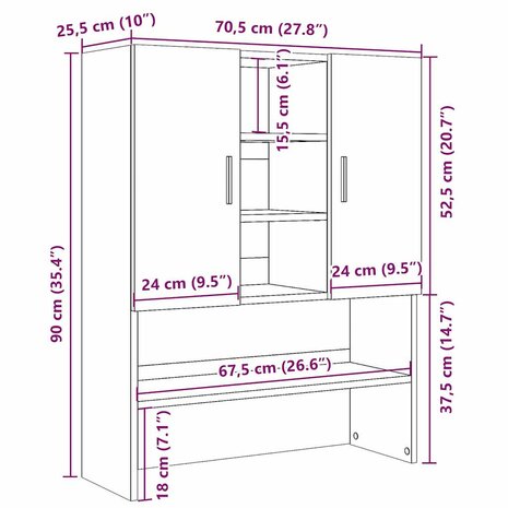 Wasmachinekast 70,5x25,5x90 cm artisanaal eikenkleur 10