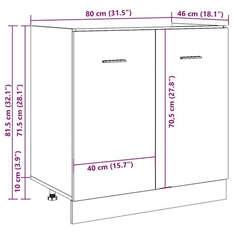 Wastafelonderkast 80x46x81,5 cm bewerkt hout oud houtkleurig 12