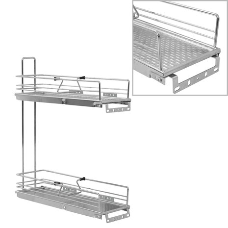 Draadmand keuken uittrekbaar 2-laags 47x15x54,5cm zilverkleurig 2