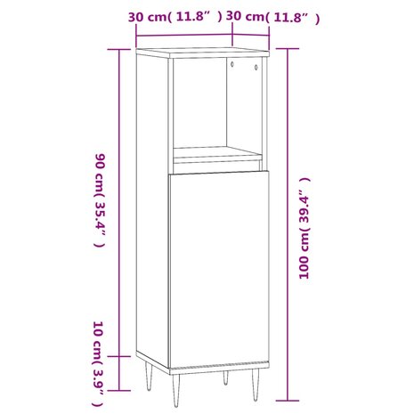 Badkamerkast 30x30x100 cm bewerkt hout gerookt eikenkleurig 12