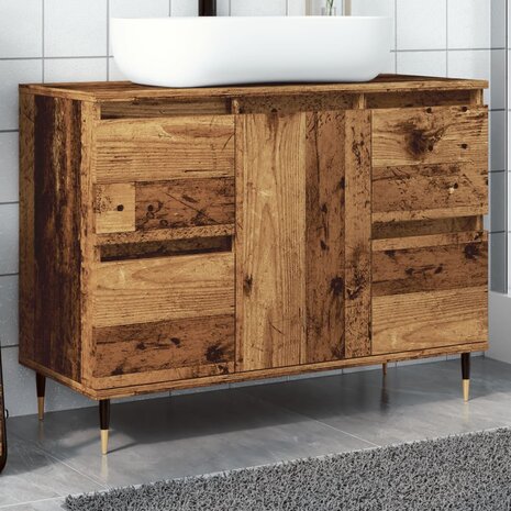 Badkamerkast 80x33x60 cm bewerkt hout oud houtkleurig 1