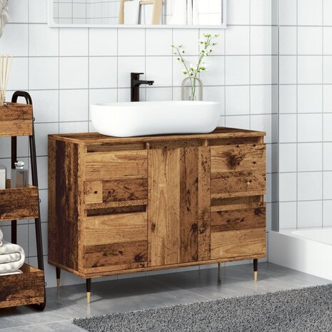 Badkamerkast 80x33x60 cm bewerkt hout oud houtkleurig 3