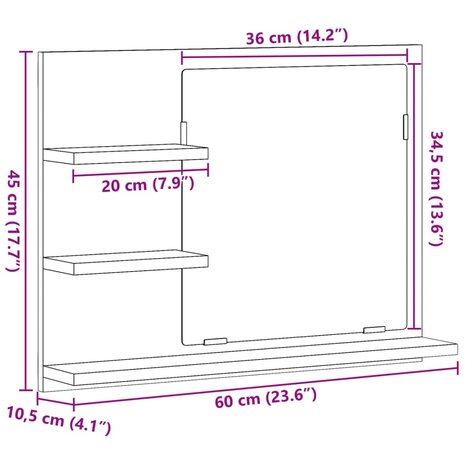 Badkamerspiegelkast 60x10,5x45 cm betongrijs 10