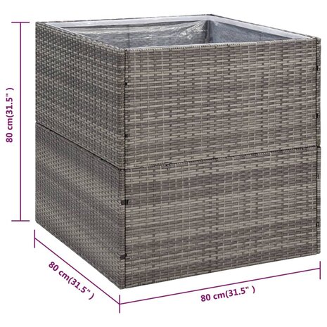 Plantenbak 80x80x80 cm poly rattan grijs 6