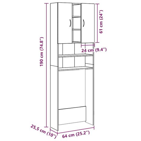 Wasmachinekast 64x25,5x190 cm betongrijs 12