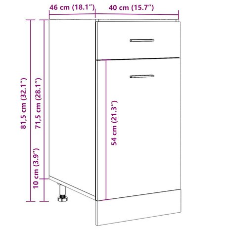 Onderkast met lade 40x46x81,5 cm bewerkt hout betongrijs 12