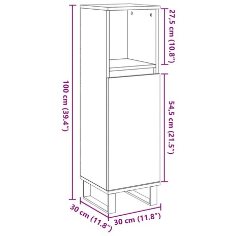 Badkamerkast 30x30x100 cm bewerkt hout betongrijs 10