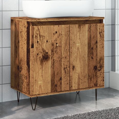 Badkamerkast 58x33x60 cm bewerkt hout oud houtkleurig 1