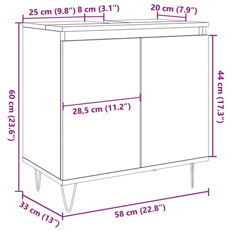 Badkamerkast 58x33x60 cm bewerkt hout artisanaal eikenkleurig 10