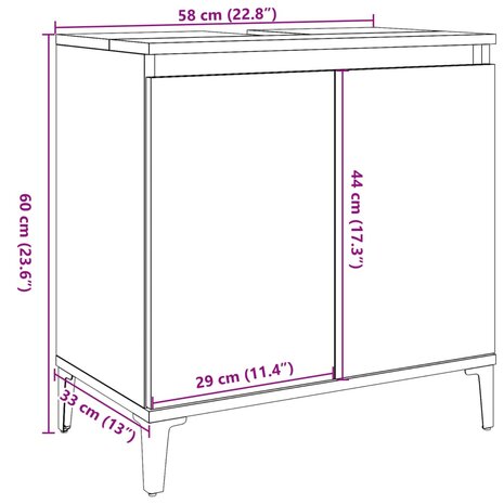 Wastafelkast 58x33x60 cm bewerkt hout betongrijs 10