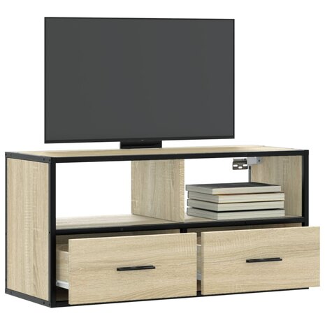 Tv-meubel 80x31x39,5 cm bewerkt hout metaal sonoma eikenkleurig 1