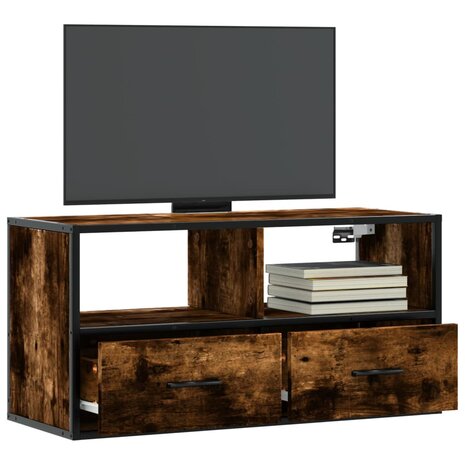 Tv-meubel 80x31x39,5cm bewerkt hout metaal gerookt eikenkleurig 1