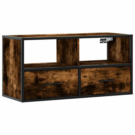 Tv-meubel 80x31x39,5cm bewerkt hout metaal gerookt eikenkleurig 2