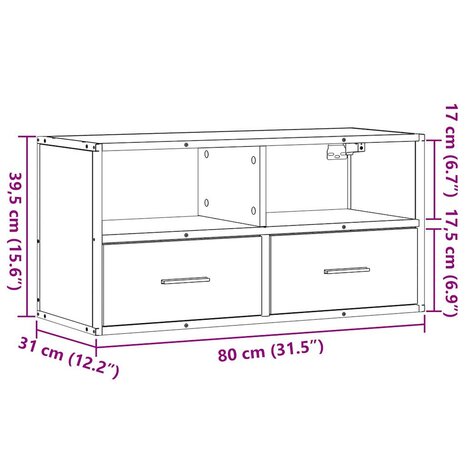 Tv-meubel 80x31x39,5cm bewerkt hout metaal gerookt eikenkleurig 11