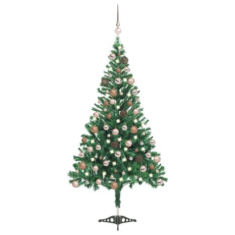 Kunstkerstboom met verlichting en kerstballen 230 takken 120 cm 1