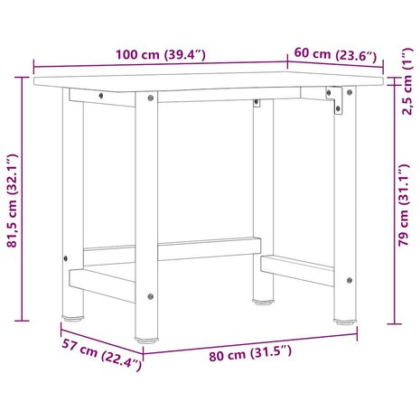 Werkbank 100x60x81,5 cm massief eikenhout 11