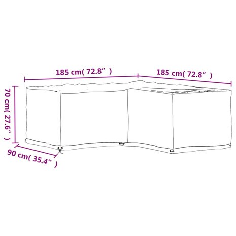 Tuinmeubelhoezen L-vormig 2 st 12 oogjes 185x185x70 cm 11