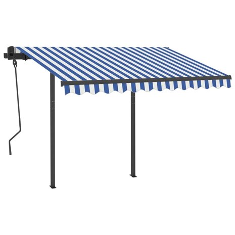 Luifel automatisch uittrekbaar met palen 3,5x2,5 m blauw en wit 3