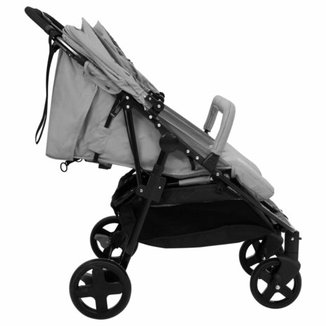 Tweeling buggy staal lichtgrijs en zwart 3