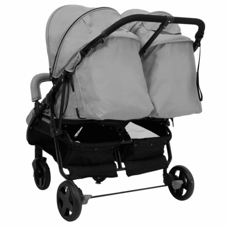 Tweeling buggy staal lichtgrijs en zwart 6