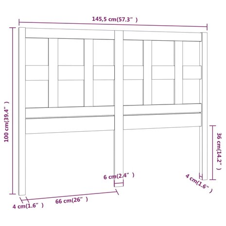 Hoofdbord 145,5x4x100 cm massief grenenhout 6