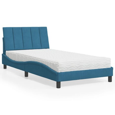 Bed met matras fluweel blauw 100x200 cm 1