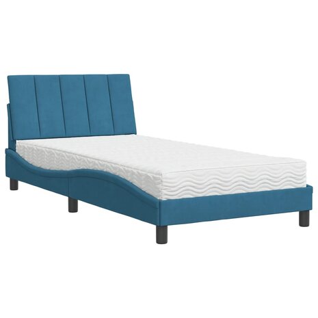 Bed met matras fluweel blauw 100x200 cm 2