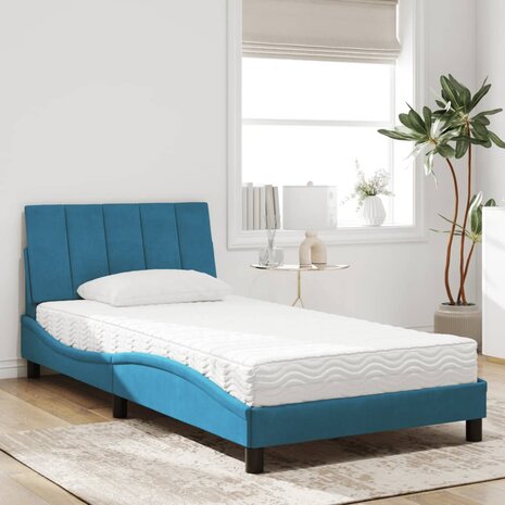 Bed met matras fluweel blauw 100x200 cm 3