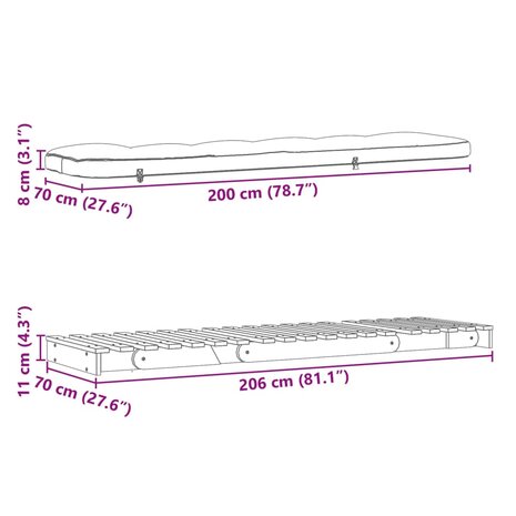 Futon slaapbank met matras 70x206x11 cm geïmpregneerd hout 12