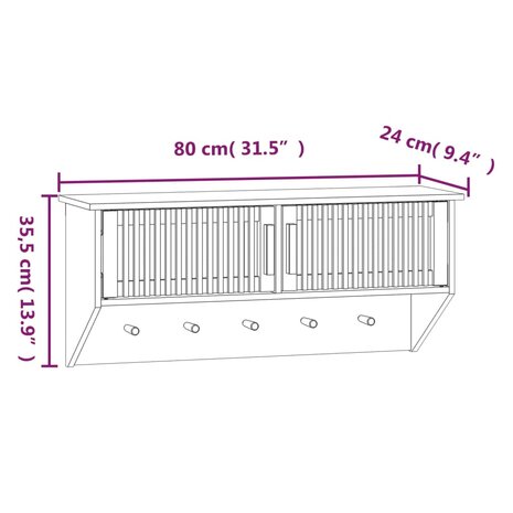 Wandkast met haken 80x24x35,5 cm bewerkt hout 8