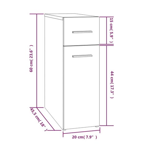 Apothekerskast 20x45,5x60 cm bewerkt hout grijs sonoma eiken 7